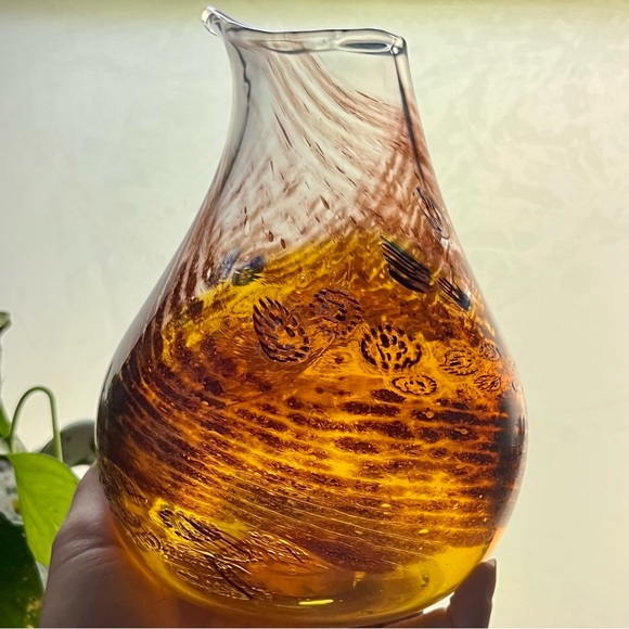 Accents 197s Handblown Glass Pitcher Vase Signed By Artist Whitehead